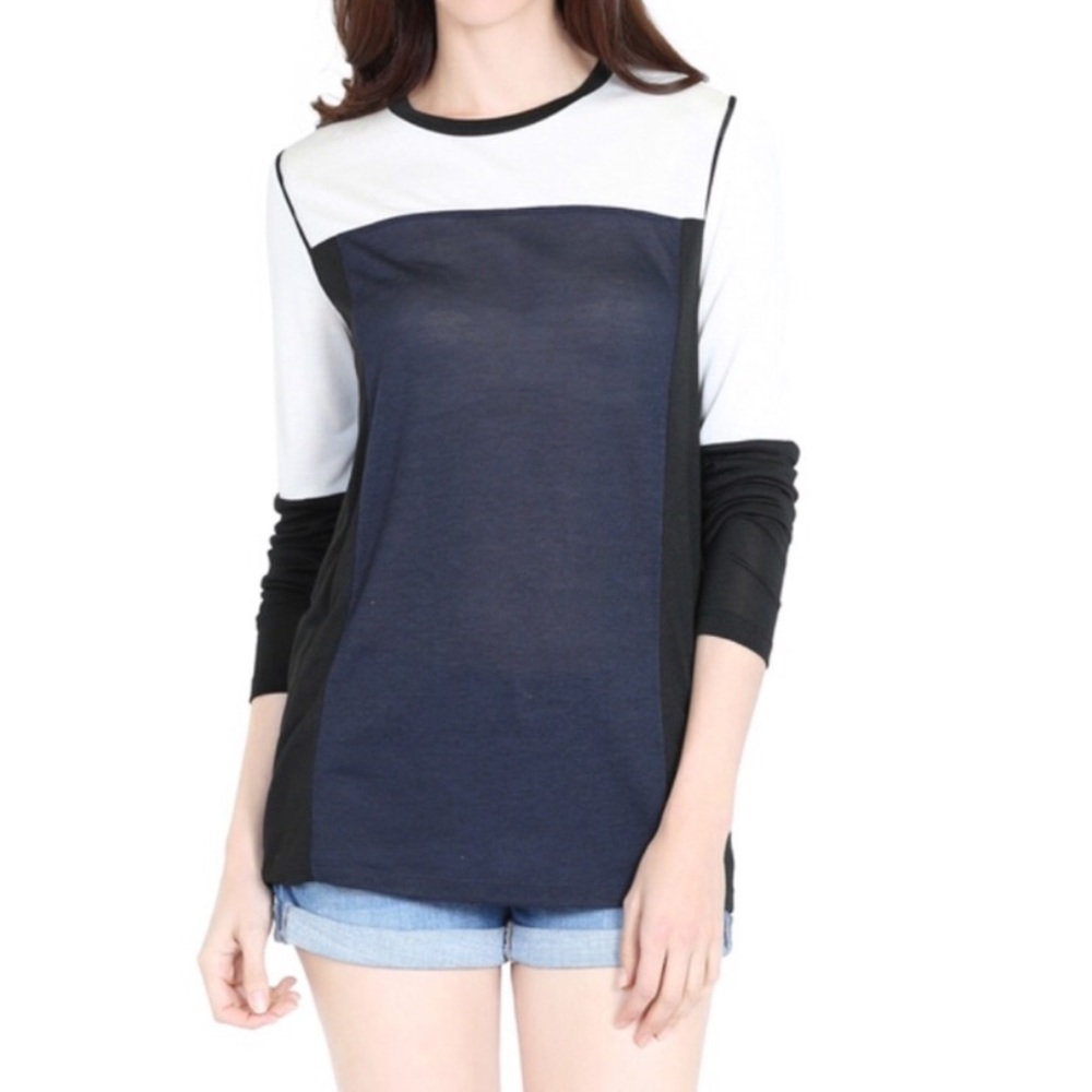 VINCE // Colorblock Long Sleeve Tee in White Black & Navy
